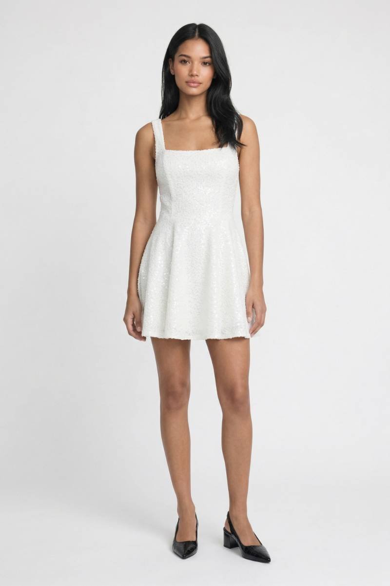 Mini Jurk Dames - Glitter Elegant | Vierkante Halslijn - Wit