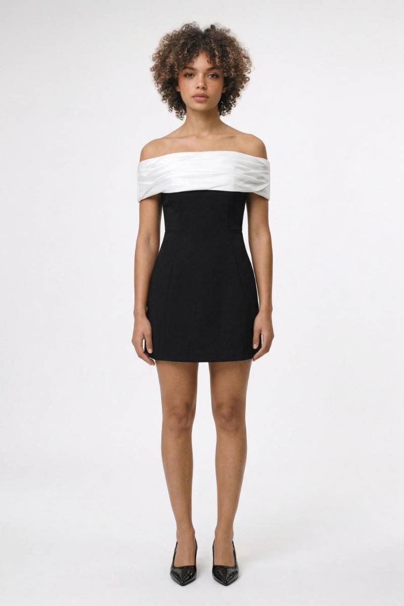 Mini Jurk Dames - Off Shoulder | Zwart Wit Strakke Pasvorm