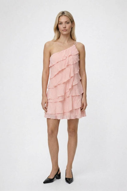 Mini Jurk Dames - One Shoulder | Ruffle Detail & Elegante Look — Lichtroze