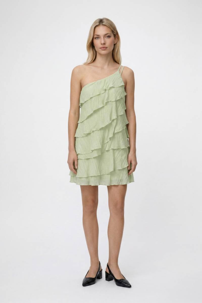 Mini Jurk Dames - One Shoulder | Ruffle Detail & Elegante Look — Lichtgroen