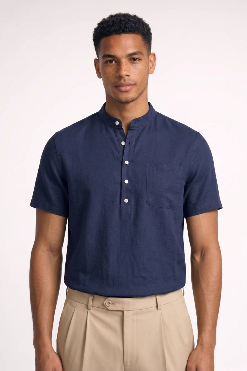 Overhemd Heren - Casual Grandad | Korte Mouwen en Knoopsluiting — Navy