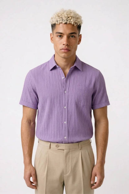 Overhemd Heren - Gestreept Casual | Korte Mouwen - Lavendel