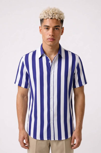 Overhemd Heren - Gestreept | Korte Mouwen Casual Stijl — Gestreept Blauw