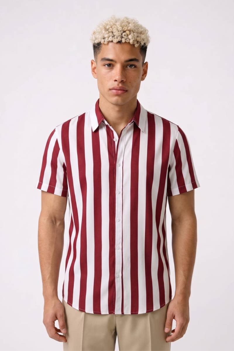 Overhemd Heren - Gestreept | Korte Mouwen Casual Stijl — Gestreept Rood