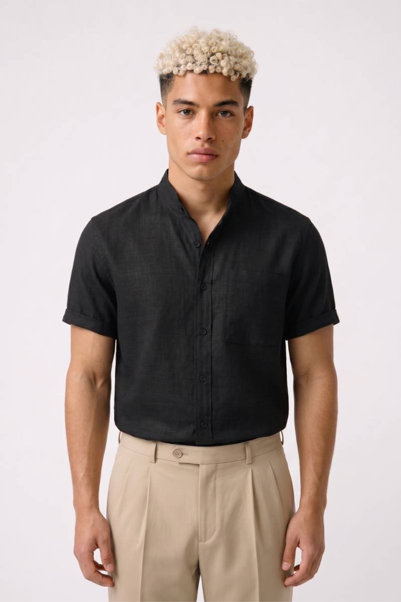 Overhemd Heren - Korte Mouwen | Casual Knoopsluiting — Zwart