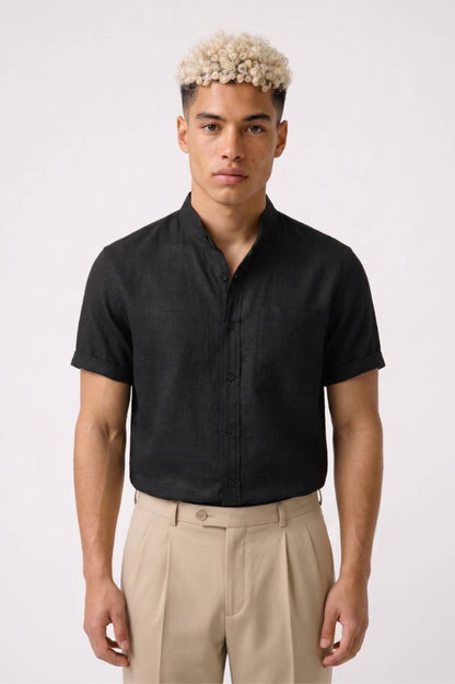 Overhemd Heren - Korte Mouwen | Casual Knoopsluiting — Zwart