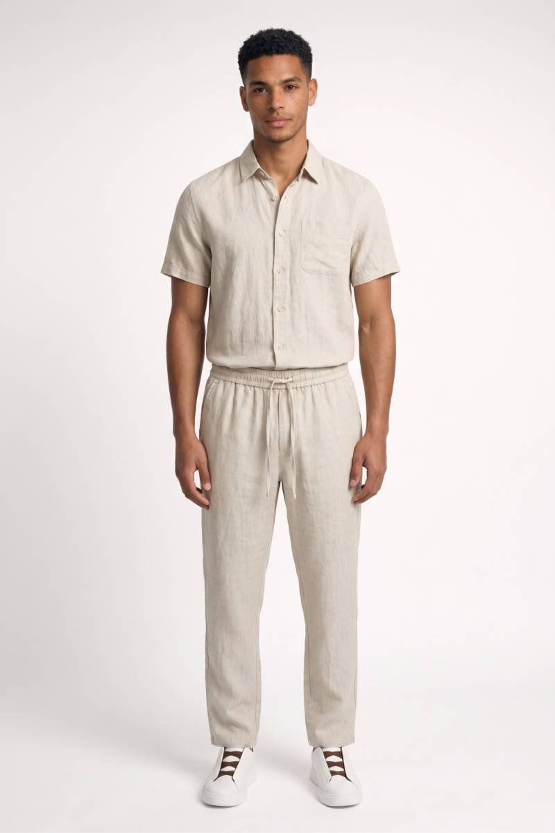 Overhemd Heren - Korte Mouwen | Casual met Borstzak — Beige