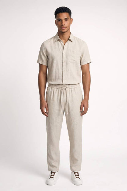 Overhemd Heren - Korte Mouwen | Casual met Borstzak — Beige