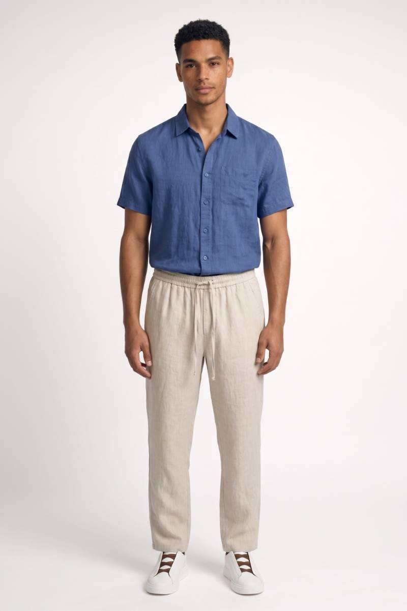 Overhemd Heren - Korte Mouwen | Casual met Borstzak — Blauw