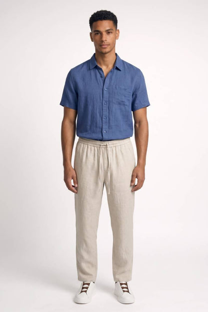 Overhemd Heren - Korte Mouwen | Casual met Borstzak — Blauw