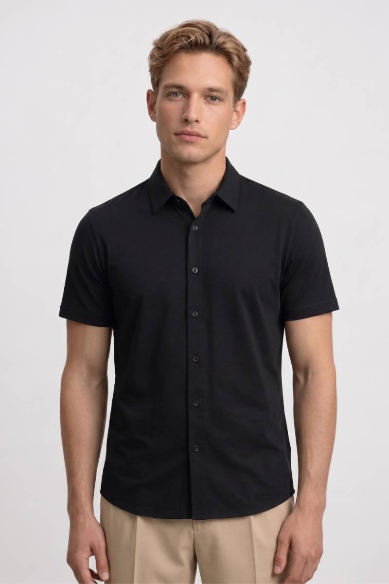 Overhemd Heren - Modern | Korte Mouwen met Knoopsluiting — Zwart