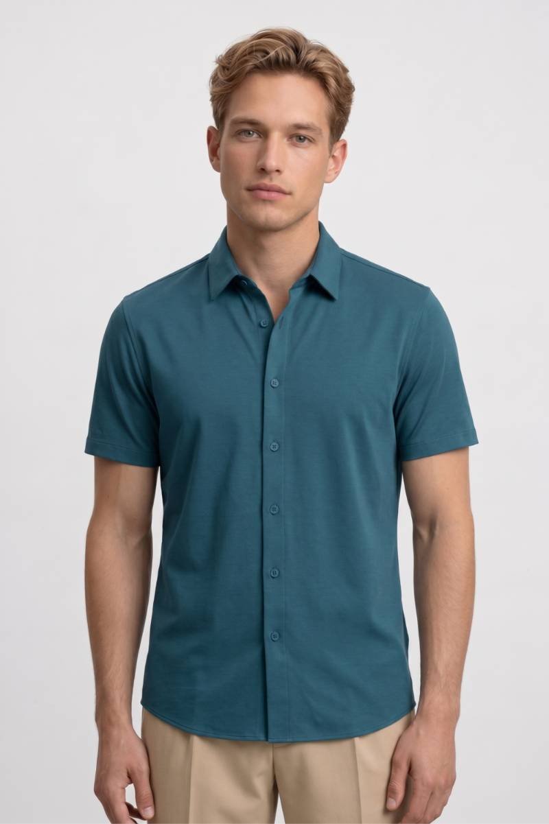 Overhemd Heren - Modern | Korte Mouwen met Knoopsluiting — Donkerblauw