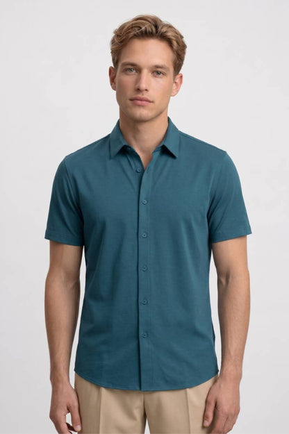 Overhemd Heren - Modern | Korte Mouwen met Knoopsluiting — Donkerblauw