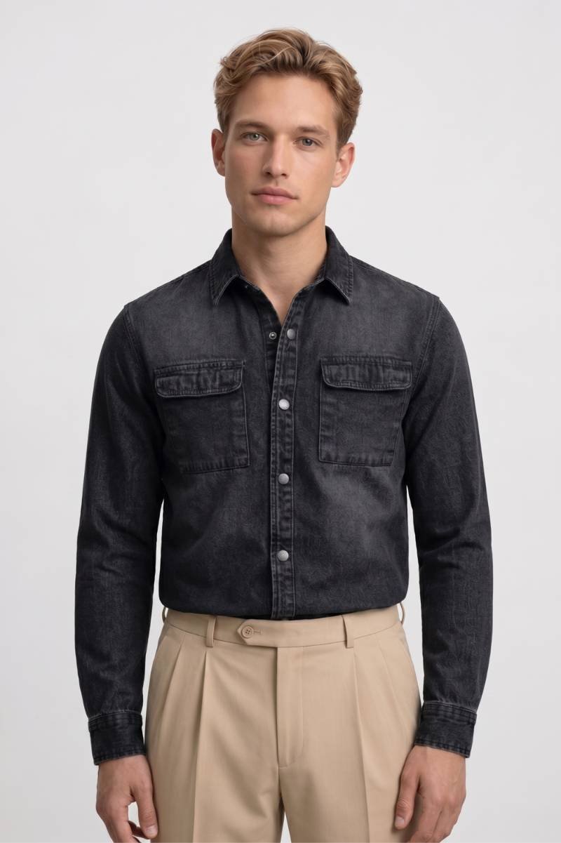 Overhemd Heren - Vintage | Lange Mouwen met Borstzakken — Zwart