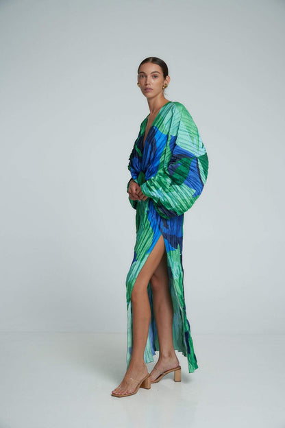 Maxi Jurk Dames - Geplisseerd met Abstracte Print | Gala