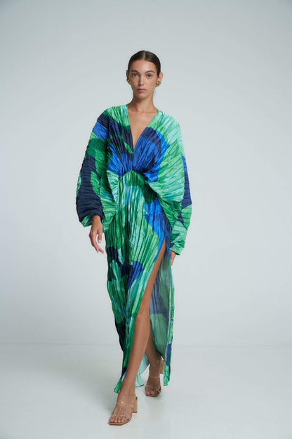Maxi Jurk Dames - Geplisseerd met Abstracte Print | Gala
