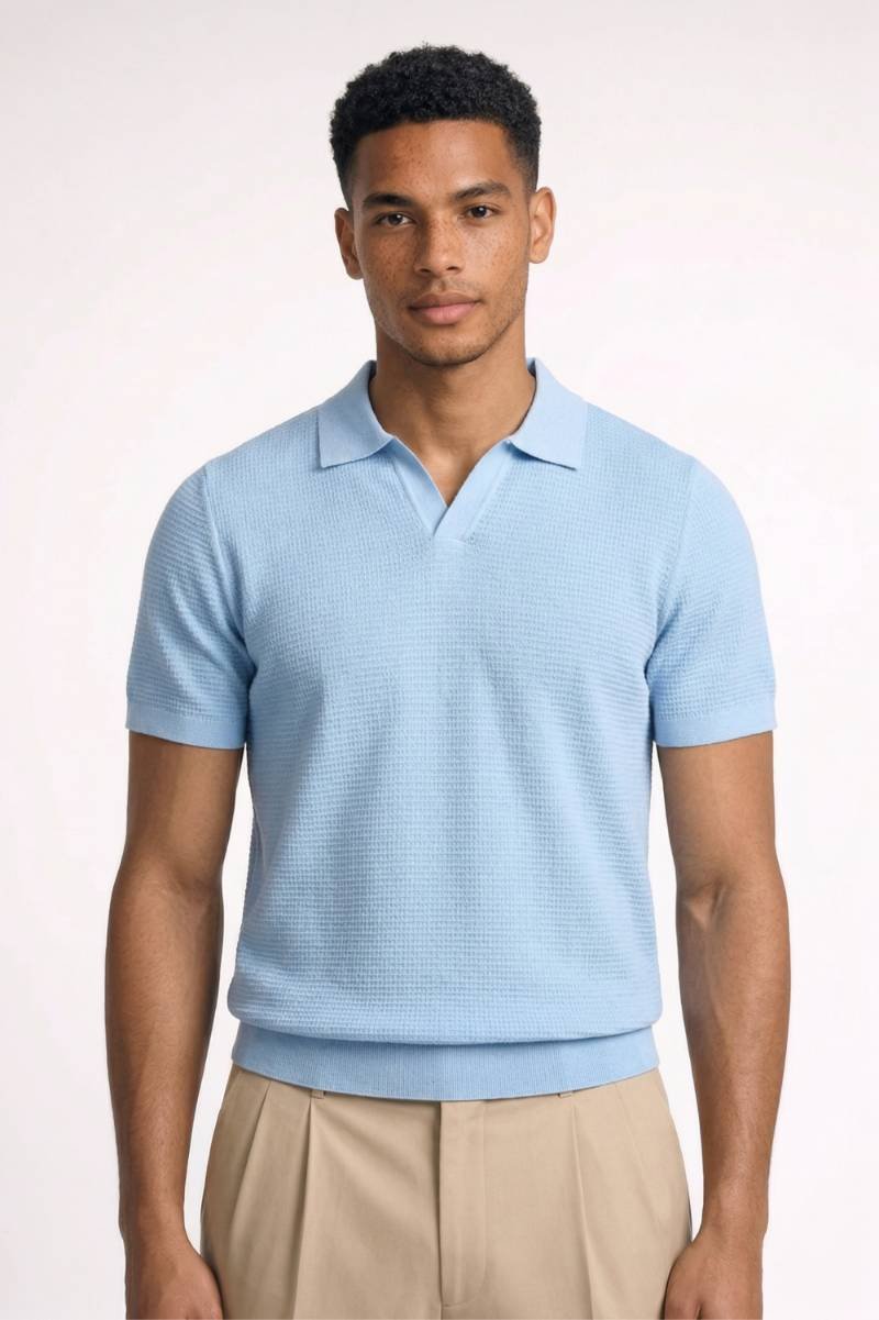 Polo Heren - Gebreide Textuur | Korte Mouwen & Klassieke Kraag - Lichtblauw