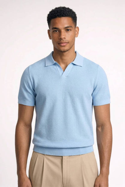 Polo Heren - Gebreide Textuur | Korte Mouwen & Klassieke Kraag - Lichtblauw