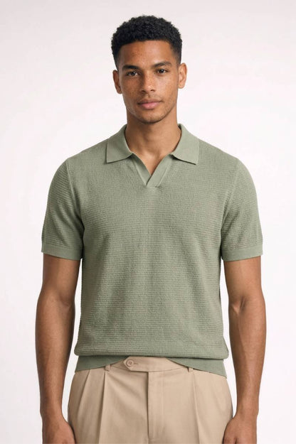 Polo Heren - Gebreide Textuur | Korte Mouwen & Klassieke Kraag - Olijfgroen