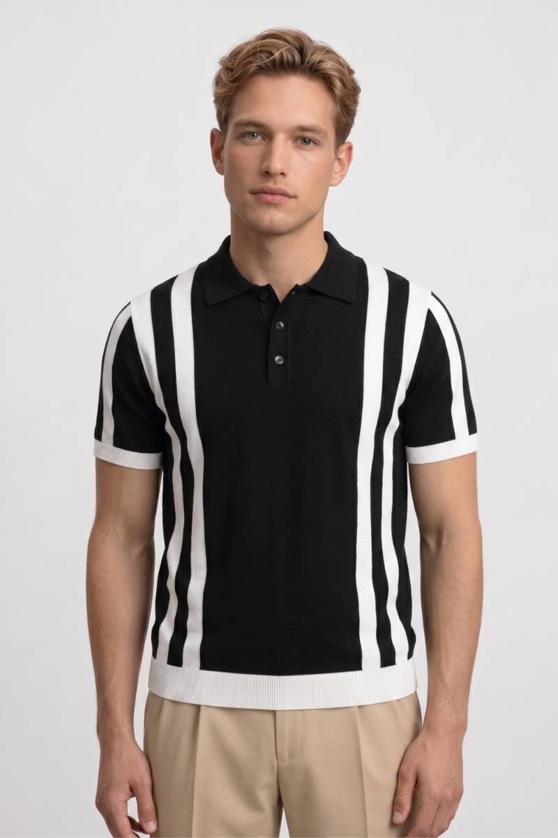 Polo Heren - Gestreept | Retro Stijl — Gestreept Zwart Wit