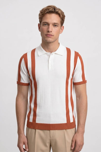 Polo Heren - Gestreept | Retro Stijl — Gestreept Wit Oranje
