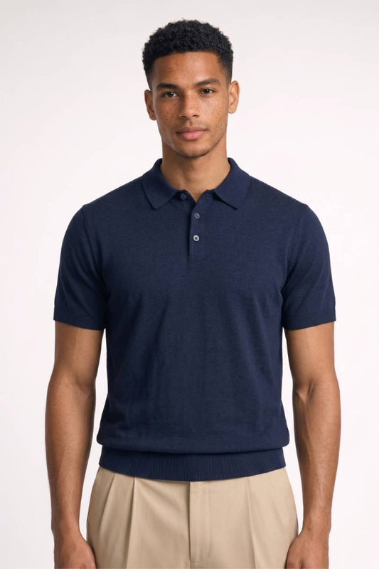 Polo Heren - Klassiek | Knoopsluiting met Gebreide Details — Navy