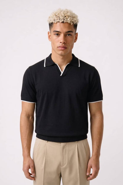 Polo Heren - Klassiek | Korte Mouwen met Contrast Details — Zwart
