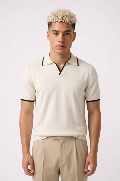 Polo Heren - Klassiek | Korte Mouwen met Contrast Details — Beige