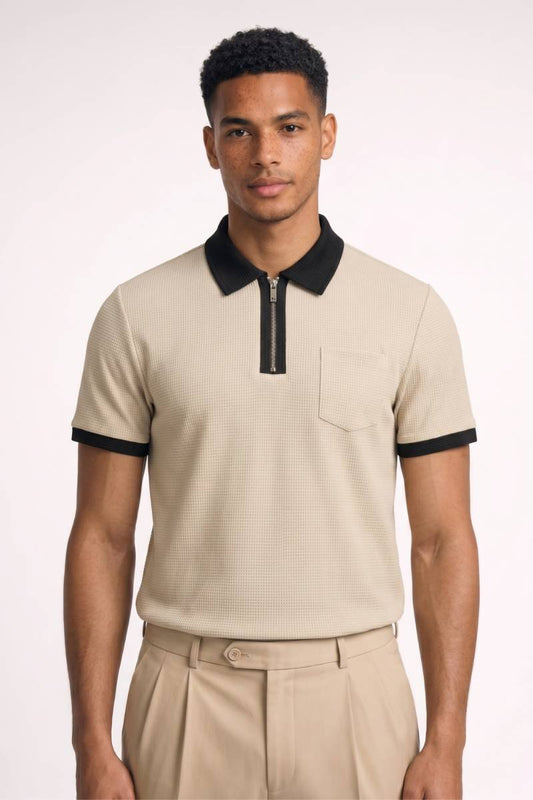 Polo Heren - Klassiek | Ritssluiting & Contrastdetails — Beige