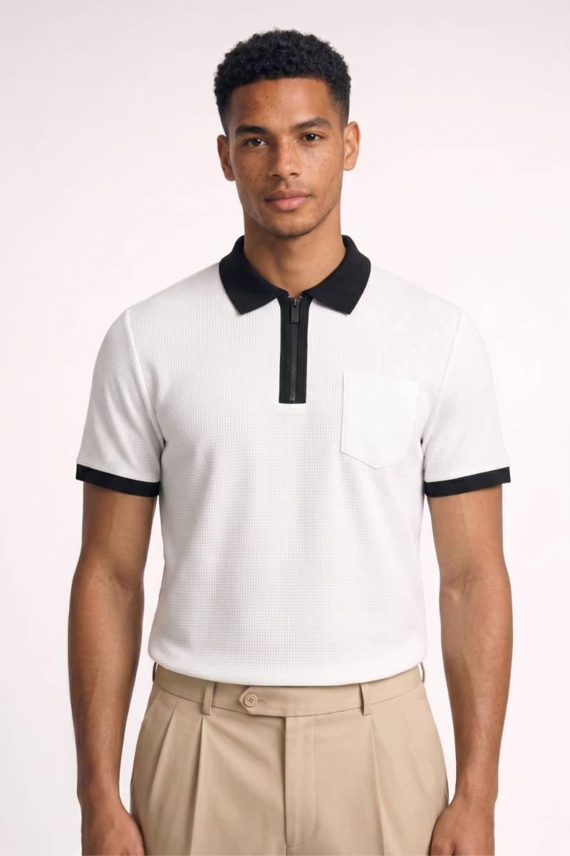 Polo Heren - Klassiek | Ritssluiting & Contrastdetails — Wit