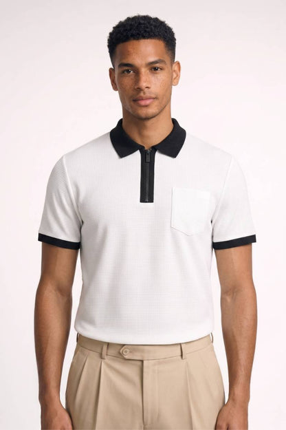 Polo Heren - Klassiek | Ritssluiting & Contrastdetails — Wit