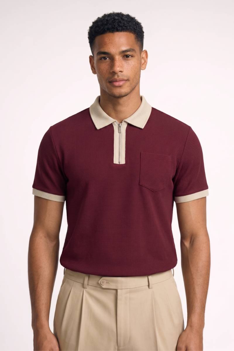 Polo Heren - Klassiek | Ritssluiting & Contrastdetails — Bordeaux