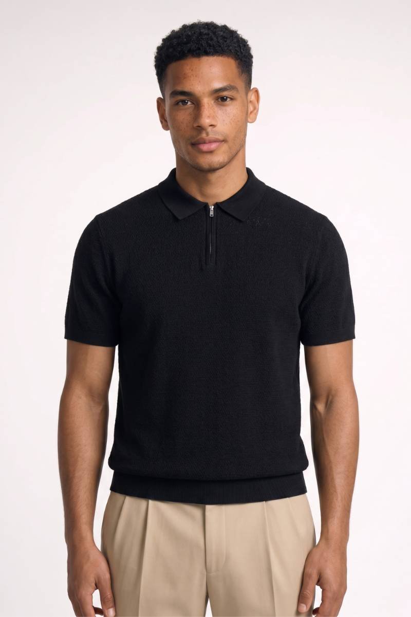 Polo Heren - Premium | Korte Mouwen met Rits Sluiting — Zwart