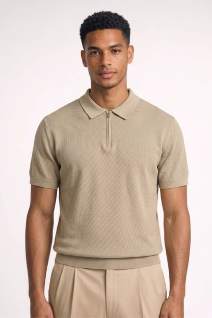 Polo Heren - Premium | Korte Mouwen met Rits Sluiting — Beige