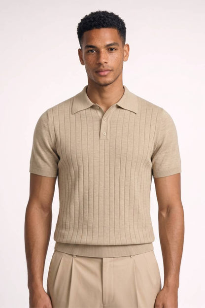 Polo Heren - Ribpatroon | Korte Mouwen met Knoopsluiting — Beige