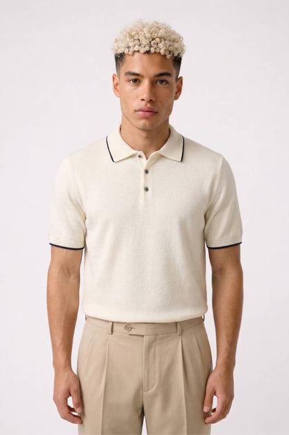 Poloshirt Heren - Elegante Gebreide Stijl | Klassiek Ontwerp — Crème
