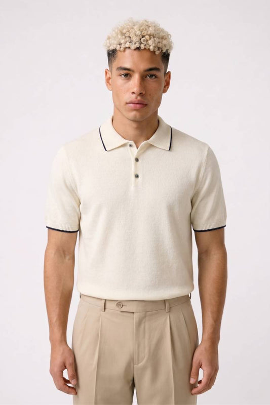 Poloshirt Heren - Elegante Gebreide Stijl | Klassiek Ontwerp — Crème