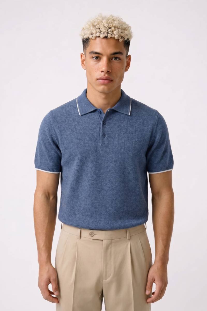 Poloshirt Heren - Elegante Gebreide Stijl | Klassiek Ontwerp — Blauw