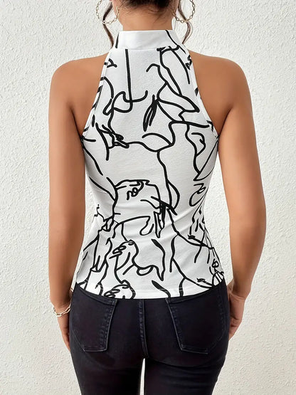 Top Dames - Halter Crop Top met Print en Cut-out | Zomer