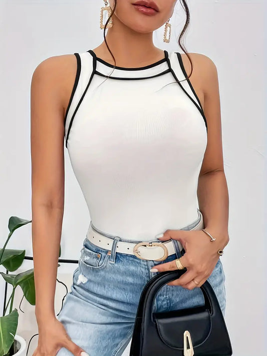 Top Dames - Mouwloze Tanktop met Contrastbies | Zomer