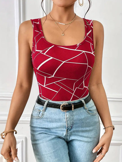 Top Dames - Mouwloze Tanktop met Geometrische Print | Zomer