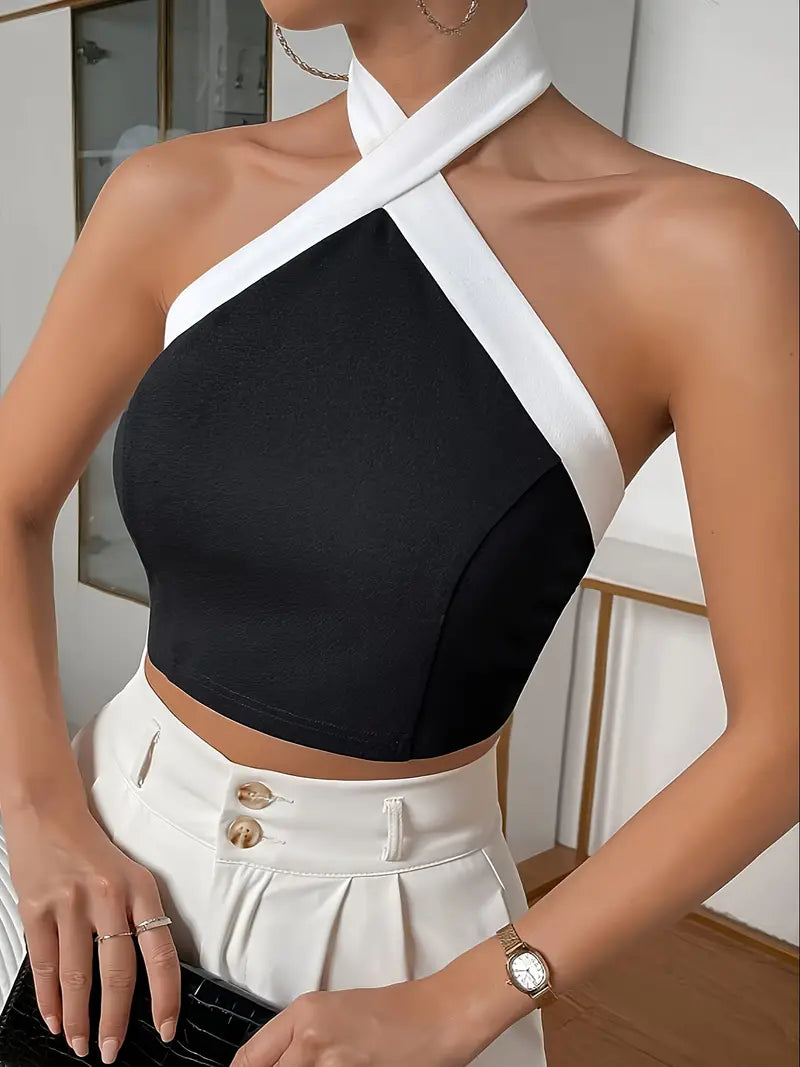 Top Dames - Strapless Crop Top met Gekruiste Hals | Zomer