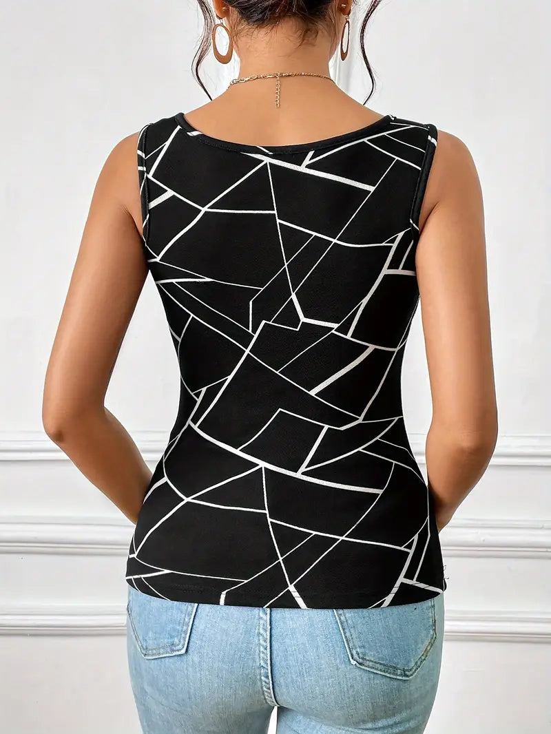 Top Dames - Mouwloze Tanktop met Geometrische Print | Zomer