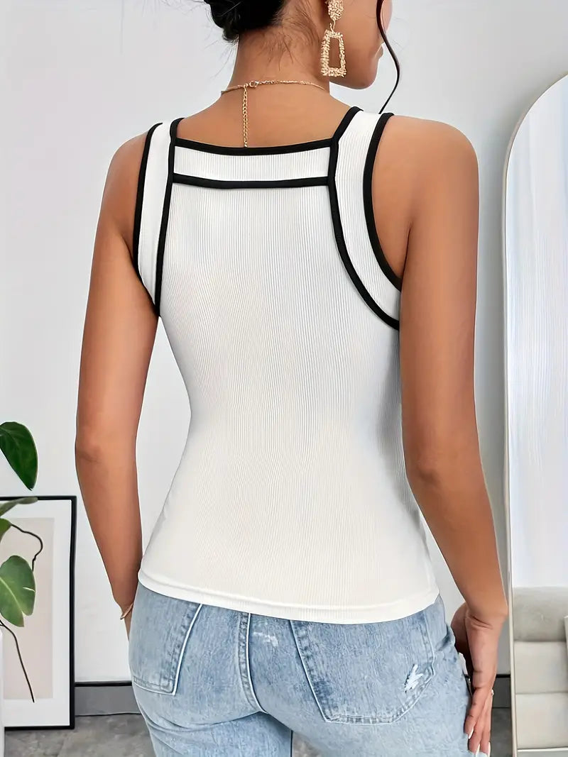 Top Dames - Mouwloze Tanktop met Contrastbies | Zomer