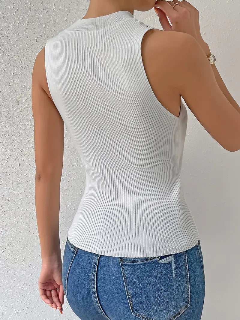 Top Dames - Mouwloos met Hoge Hals en Kant | Elegant