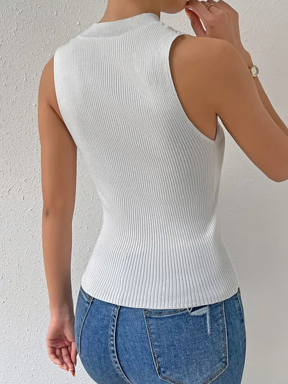 Top Dames - Mouwloos met Hoge Hals en Kant | Elegant