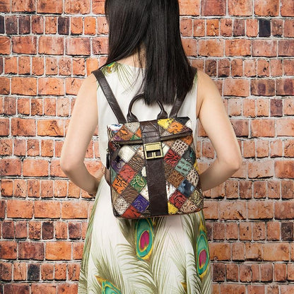 Rugzak Dames - Bohemien Patchwork met Draaislot en Topgreep | Casual