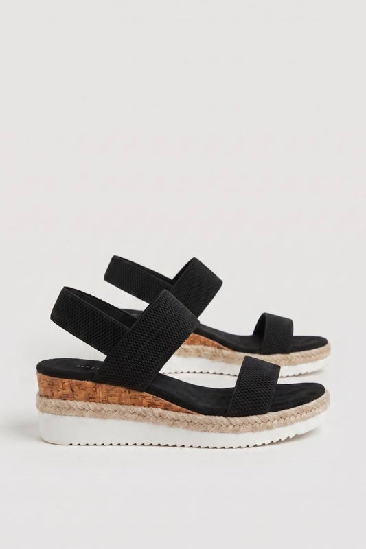 Sandalen Dames - Espadrille | Sleehak met Elastiek — Zwart