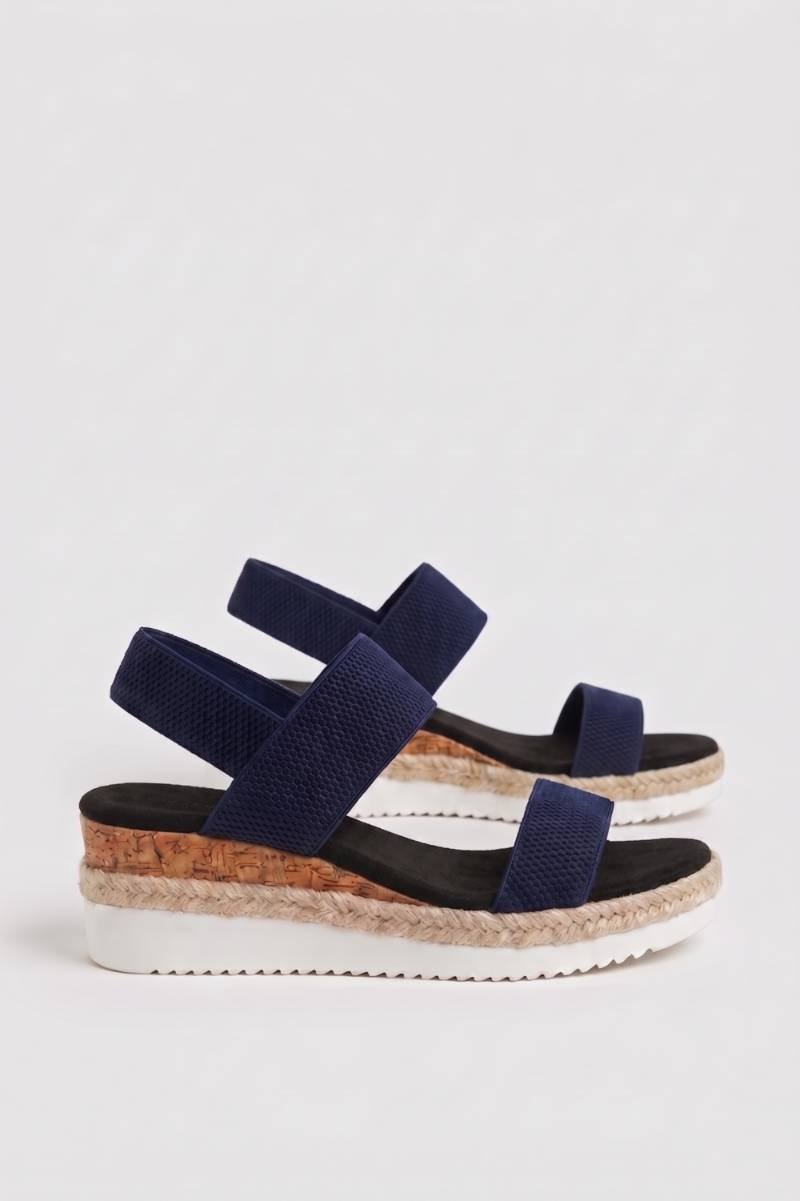 Sandalen Dames - Espadrille | Sleehak met Elastiek — Navy