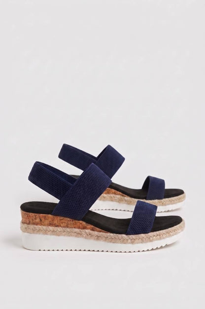 Sandalen Dames - Espadrille | Sleehak met Elastiek — Navy